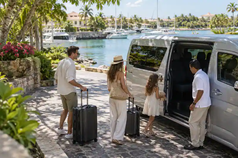 Ilustración de la llegada en transportación privada hacia Puerto Aventuras