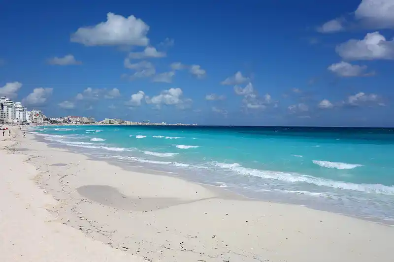 Photograph of the Caribbean shoreline in Cancun